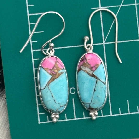 Sold ❤️ Turquoise Cotton Candy Dahlia Southwestern Sterling Silver Earrings - Picture 4 of 5